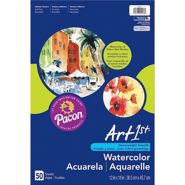 Watercolor Paper, White, 90lb., 12in x 18in, PK50